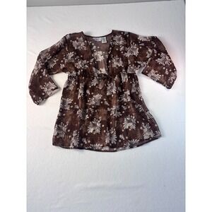 Sand N Sun Brown Floral Sheer Swim Cover Up Tunic O-Ring V-Neck XL SS36C2832